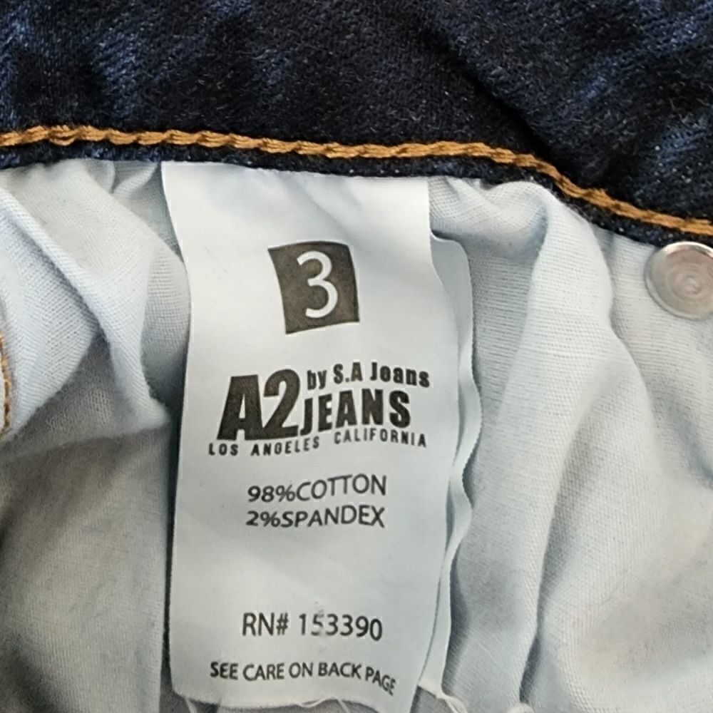 A2 Factory Distressed Raw Hem Skinny Fit Mid Rise Dark Wash Jeans Size 3 - Picture 3 of 3